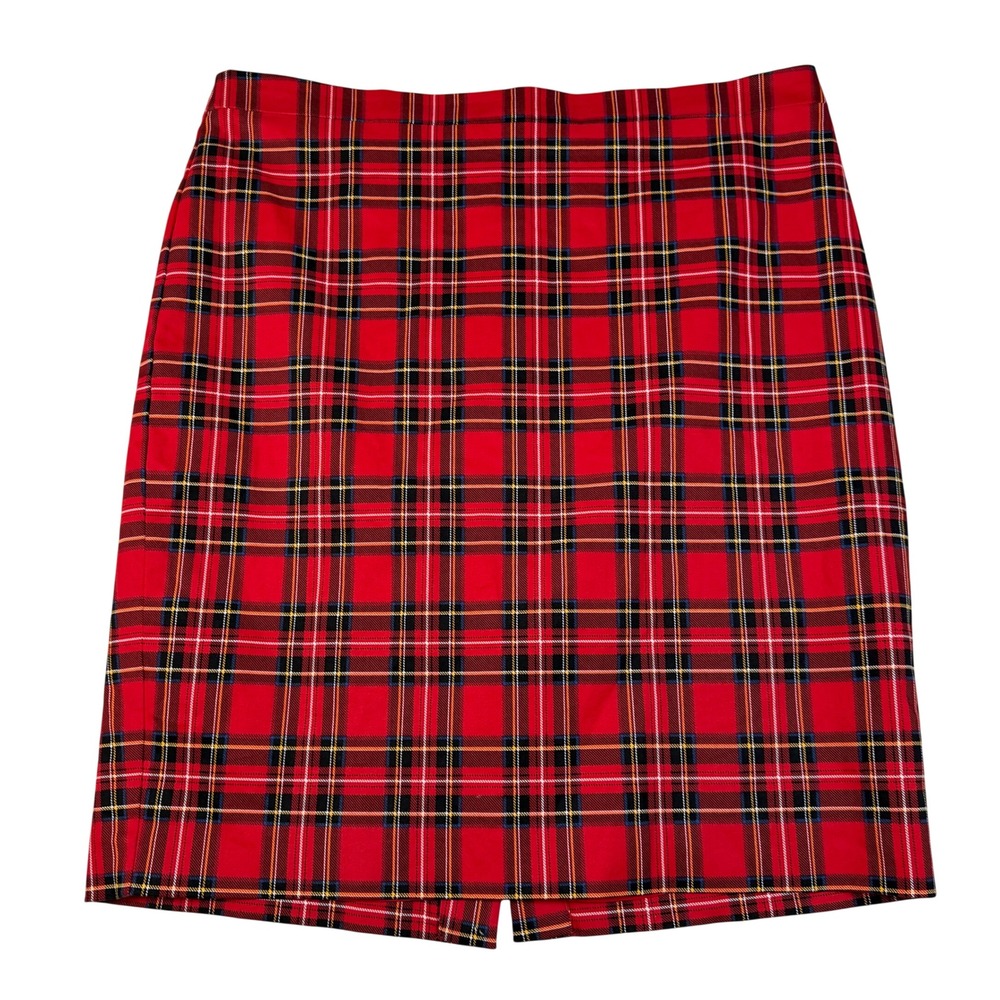 J.Crew Pencil Skirt Womens 16 Red Plaid Tartan Re-Imagined Cotton Stretch